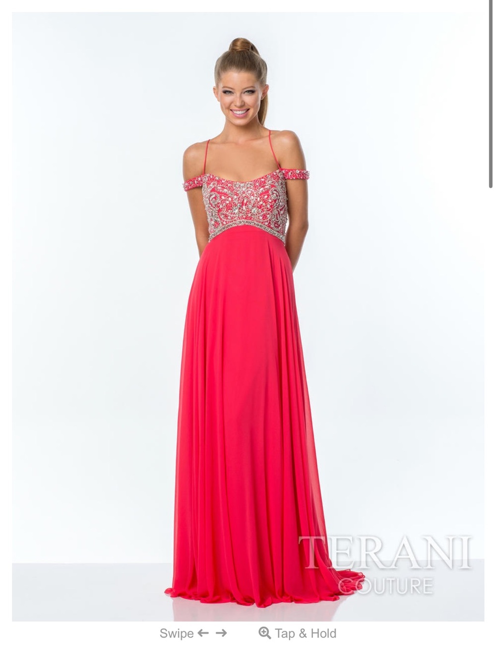 Terani Couture coral Beaded Off-Shoulder Chiffon Gown
